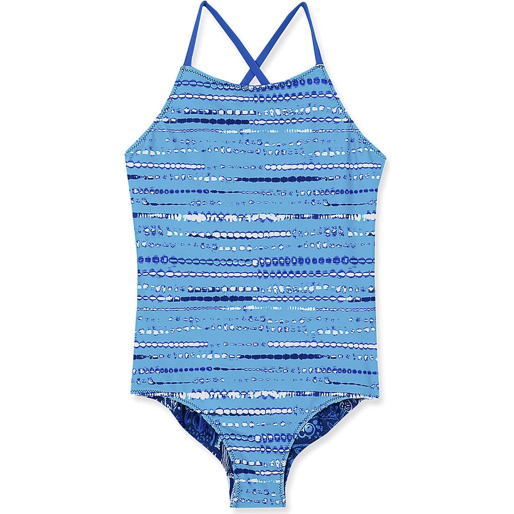 Lands' End Girls Chlorine Resistant Reversible One Piece Swimsuit In Tiki Ocean/aqua Bubbles