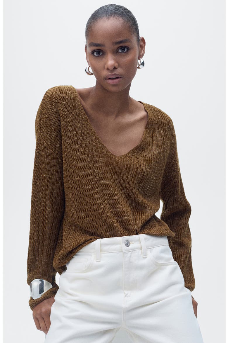 V-Neck Sweater, Alternate, color, TOBACCO BROWN