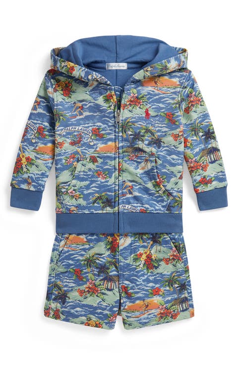 Tropical Print Zip Hoodie & Shorts Set (Baby)