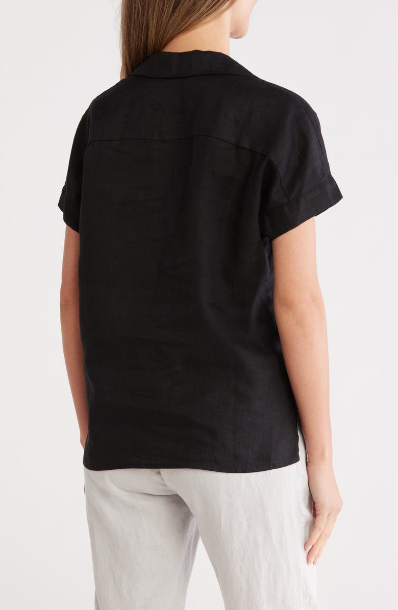 James Perse Short Sleeve Linen Button-Up Shirt, Alternate, color, Black