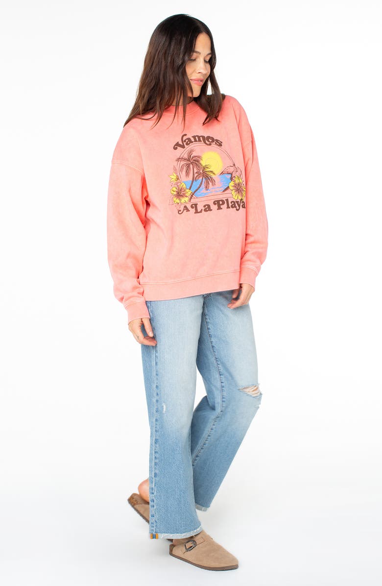 Roxy Line-Up Playa Oversize Graphic Sweatshirt, Alternate, color, Sugar Coral Solid