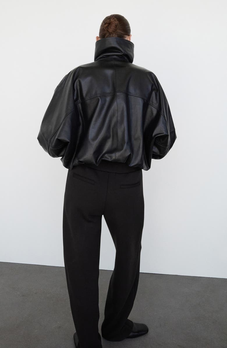 MANGO Selection Oversize Leather Bomber Jacket, Alternate, color, Black