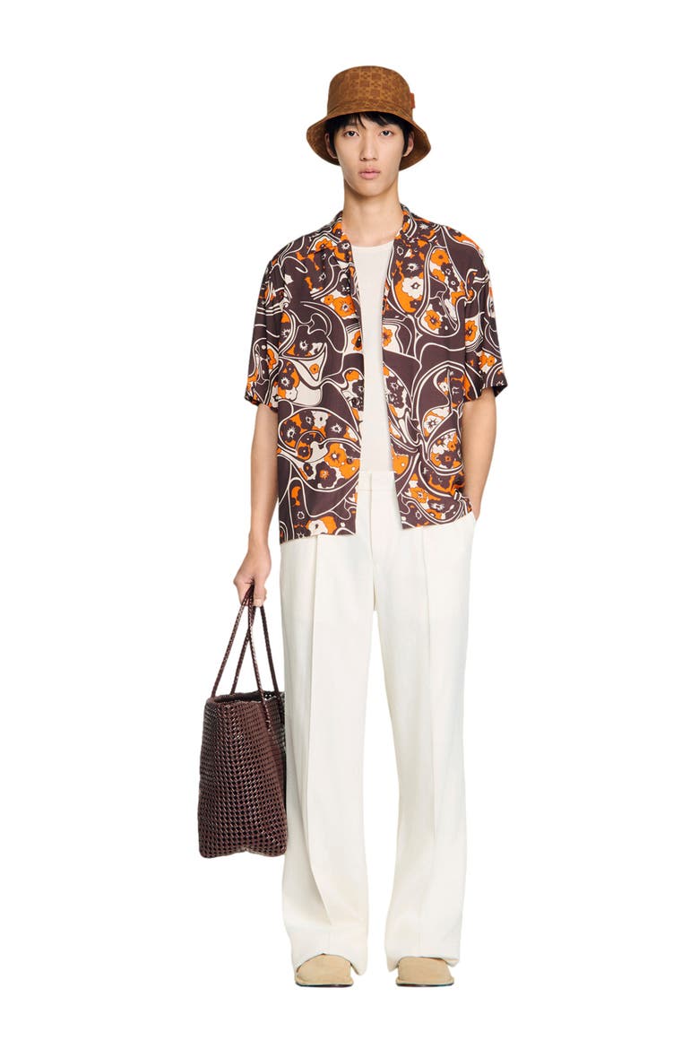 Loose-fit print shark collar shirt, Alternate, color, Black brown