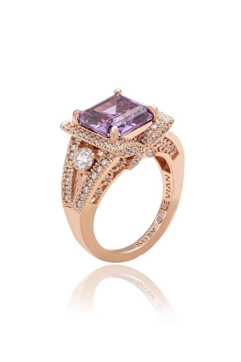 Asscher Cubic Zirconia Engagement Ring, Alternate, color, PURPLE