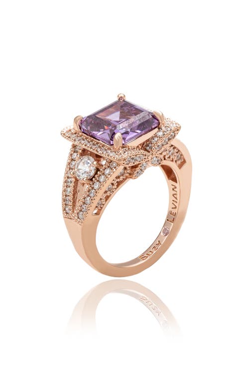 Suzy Levian Asscher Cubic Zirconia Engagement Ring In Gold