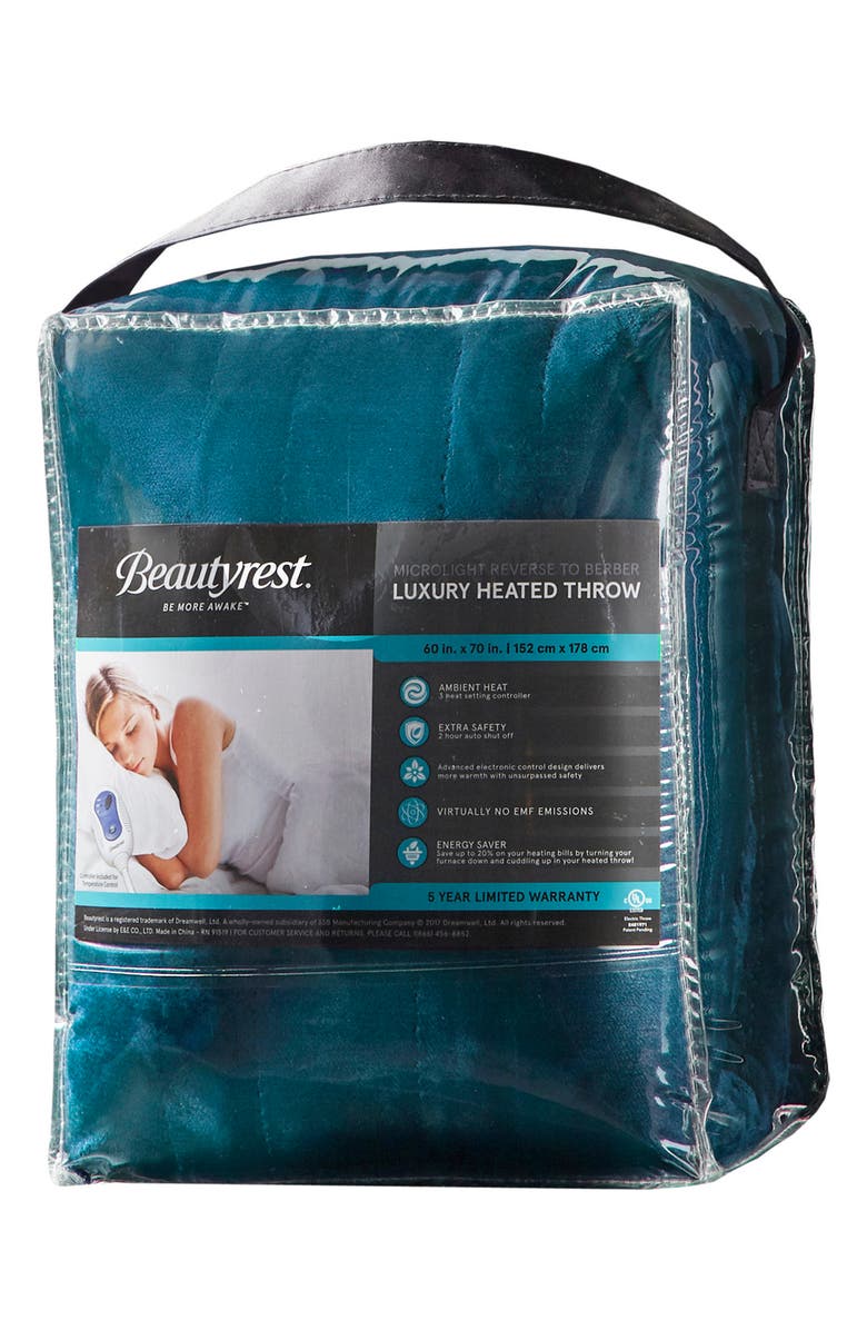 BEAUTYREST Heated Faux Shearling Lined Throw Blanket, Alternate, color,