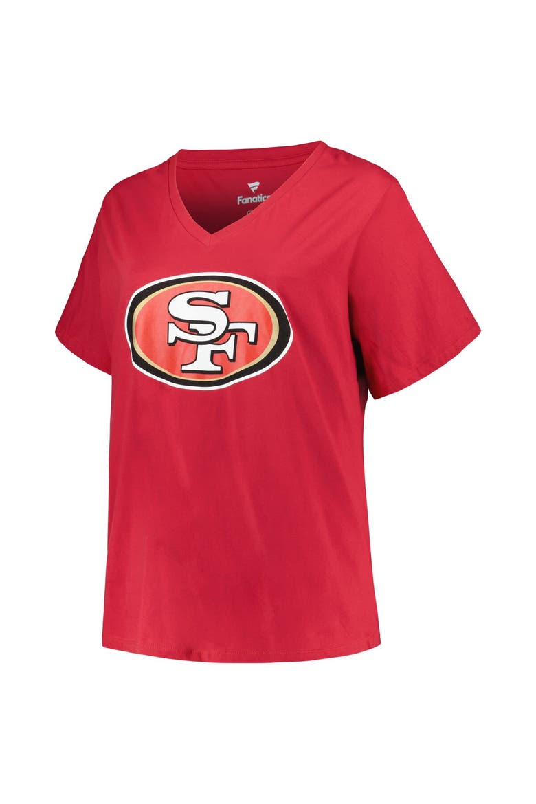 Women's Brock Purdy Scarlet San Francisco 49ers Plus Size Fair Catch Name & Number V-Neck T-Shirt, Alternate, color, Scarlet
