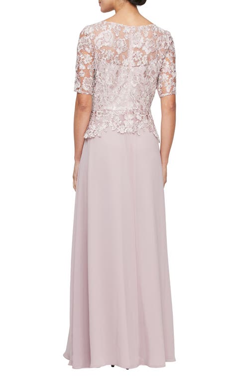 Alex Apparel Floral Emboidery A-line Gown In Rose