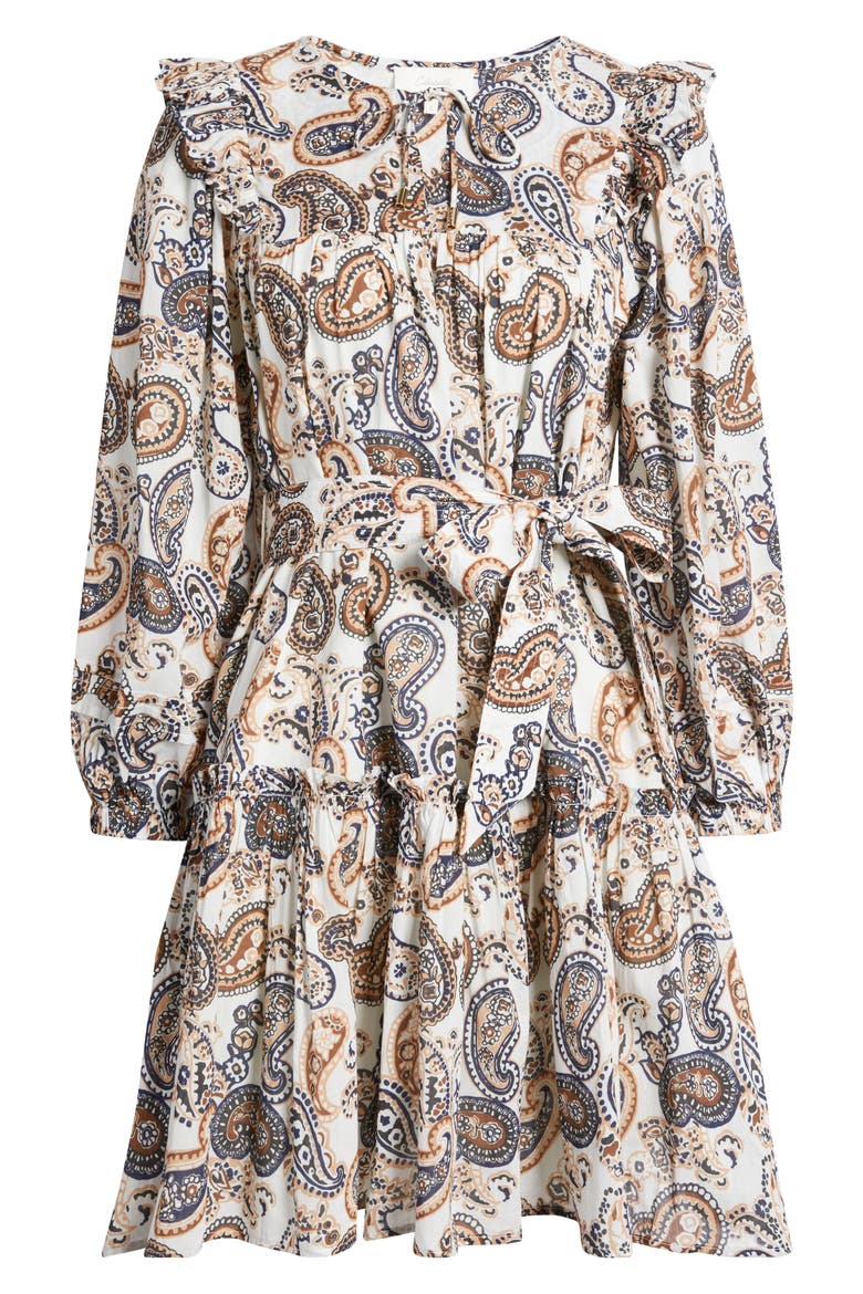 Gracelyn Paisley Long Sleeve Organic Cotton Minidress, Alternate, color, NUTMEG PAISLEY IVORY