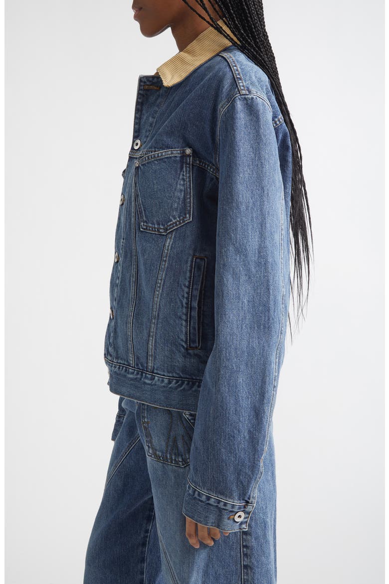 Corduroy Collar Denim Trucker Jacket, Alternate, color, MID BLUE