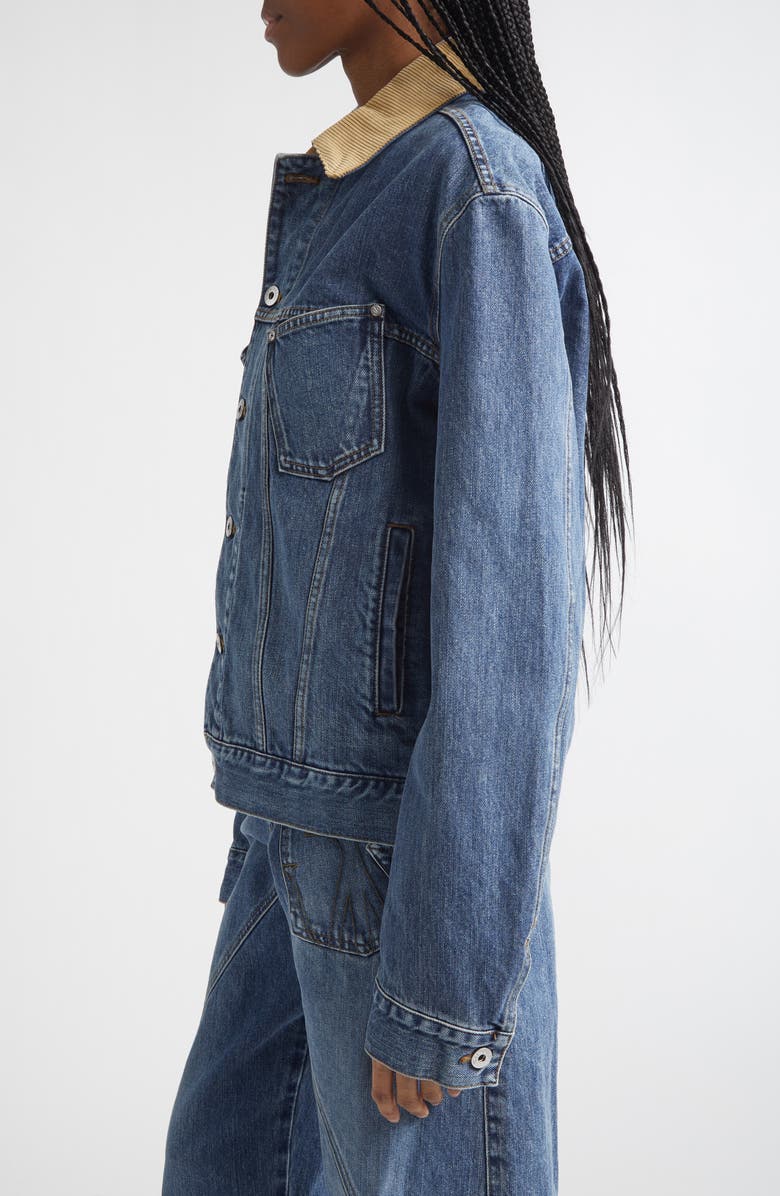 JW Anderson Corduroy Collar Denim Trucker Jacket, Alternate, color, Mid Blue