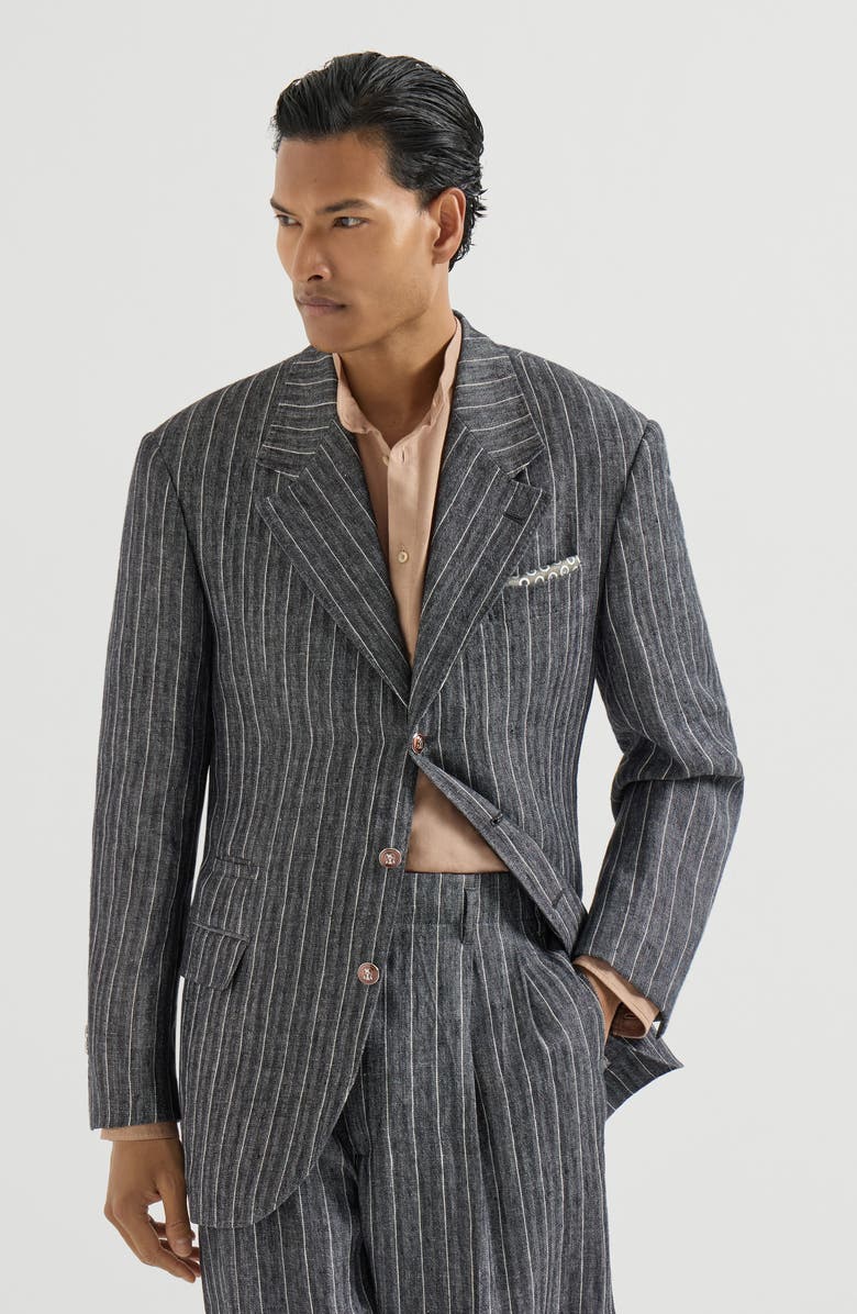 Brunello Cucinelli Chalk stripe chevron blazer, Alternate, color, Anthracite