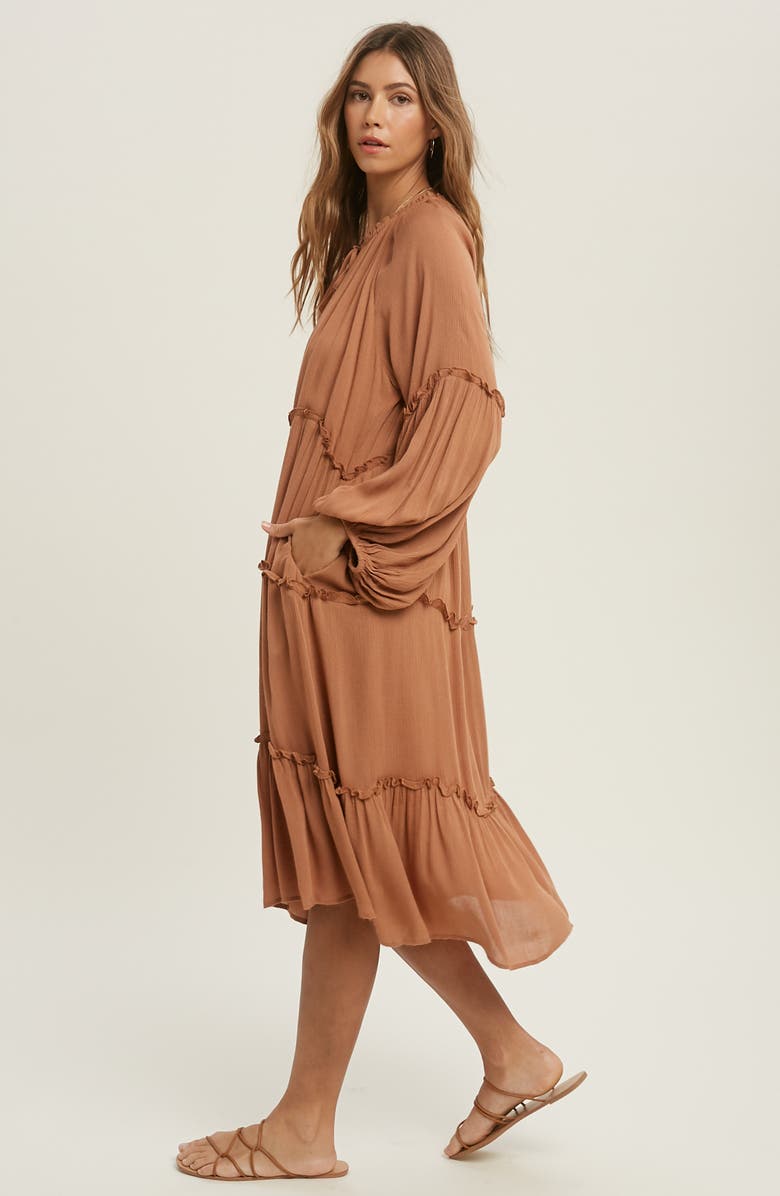 WISHLIST Notched Neck Long Sleeve Tiered Dress, Alternate, color,