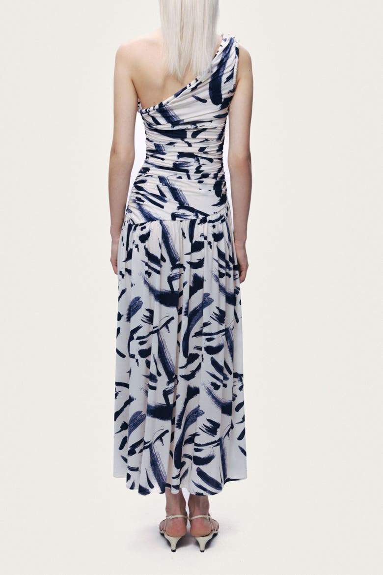 Printed One-Shoulder Draped Midi Dress, Alternate, color, Multi-Colored