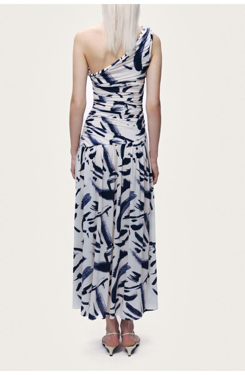 Nocturne Printed One-Shoulder Draped Midi Dress, Alternate, color, Multi-Colored
