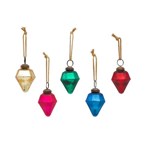 Glass Diamond Cut Multi Christmas Tree Ornament Set of 5