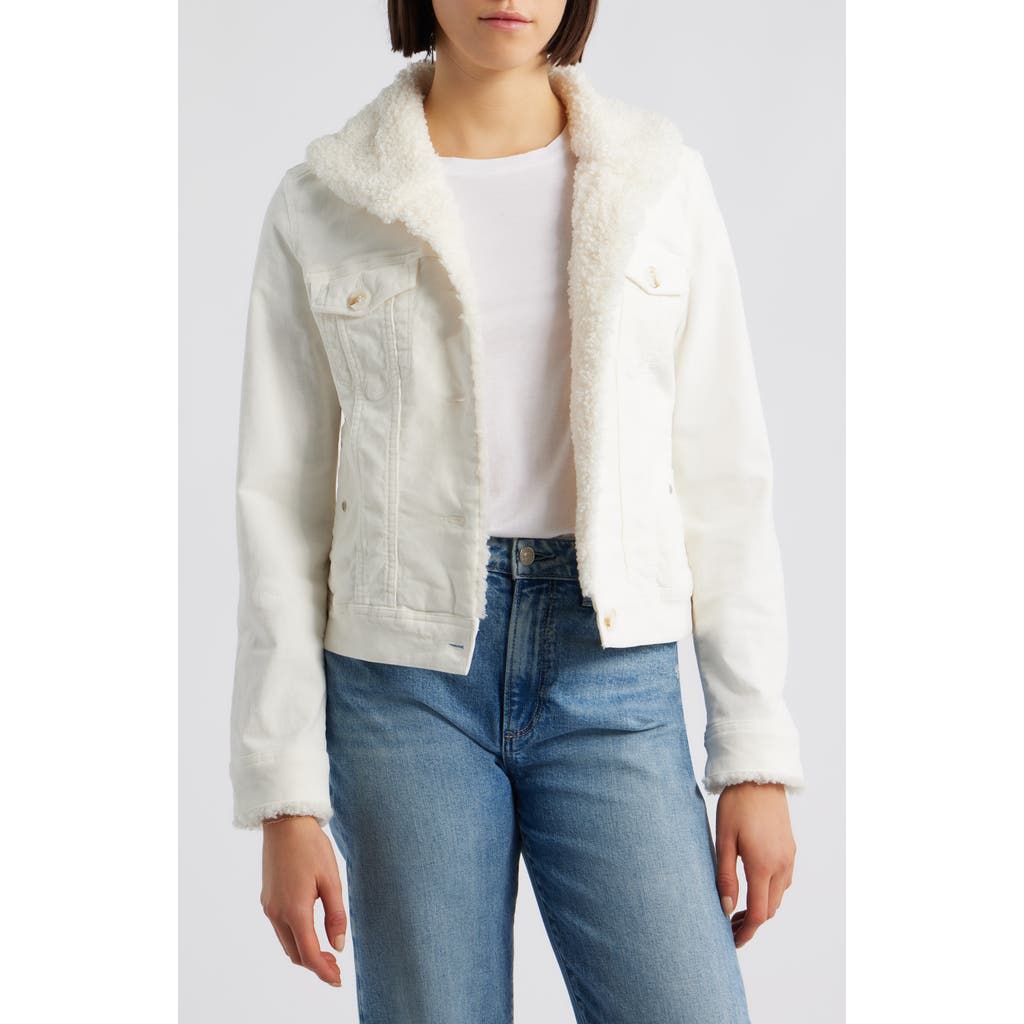 Liverpool Los Angeles Faux Shearling Collar Corduroy Trucker Jacket In White