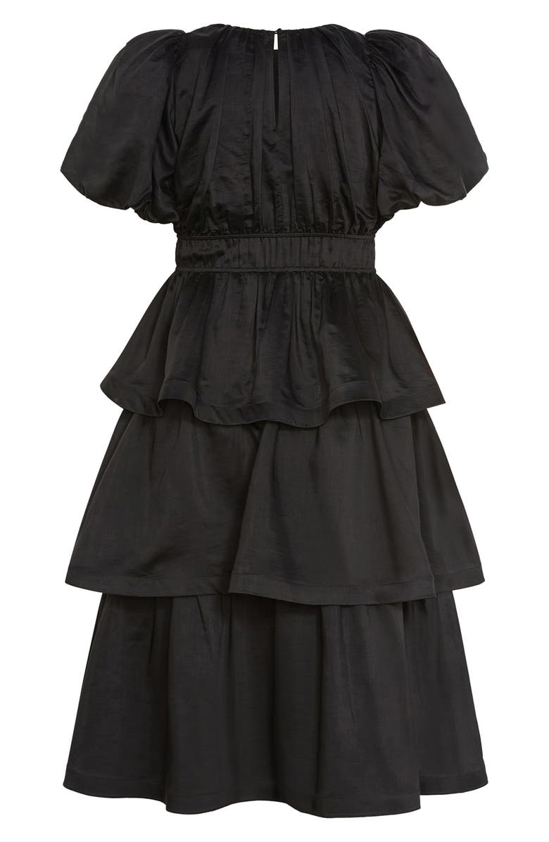 City Chic Heavenly Tiered Puff Sleeve Midi Dress, Alternate, color, 