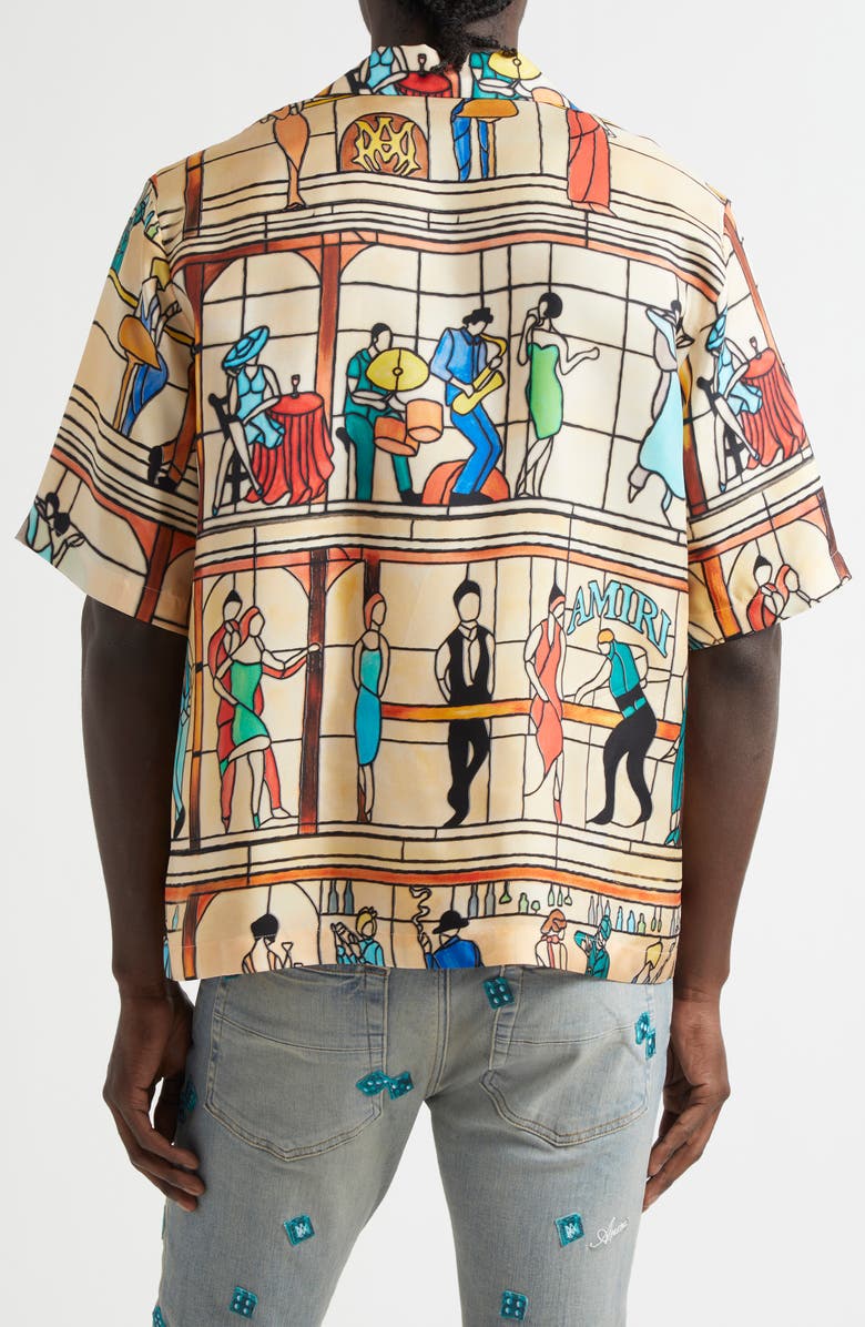 AMIRI Pool Hall Print Camp Shirt, Alternate, color, Sand