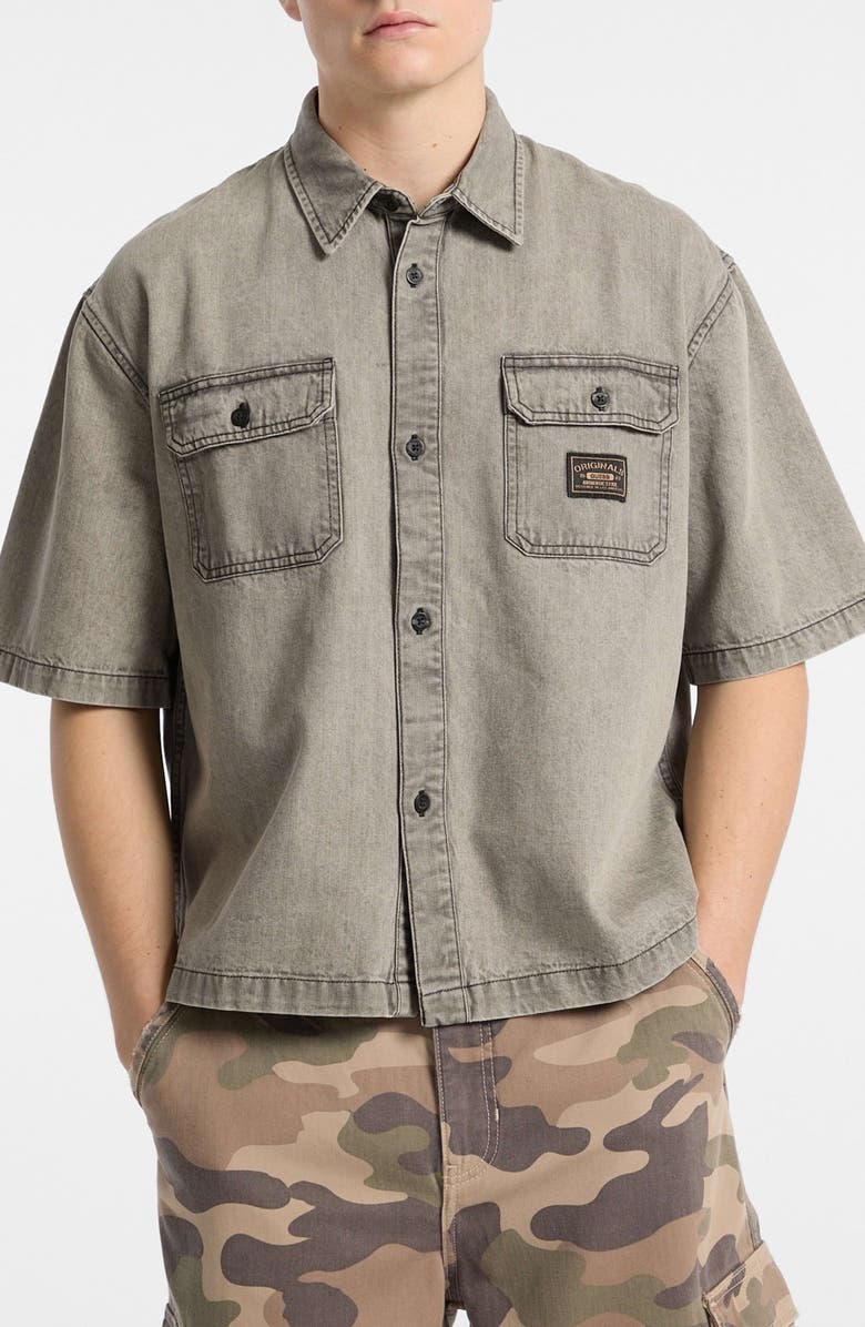 GUESS ORIGINALS Go Boxy Denim Short Sleeve Button-Up Shirt, Main, color, Grey