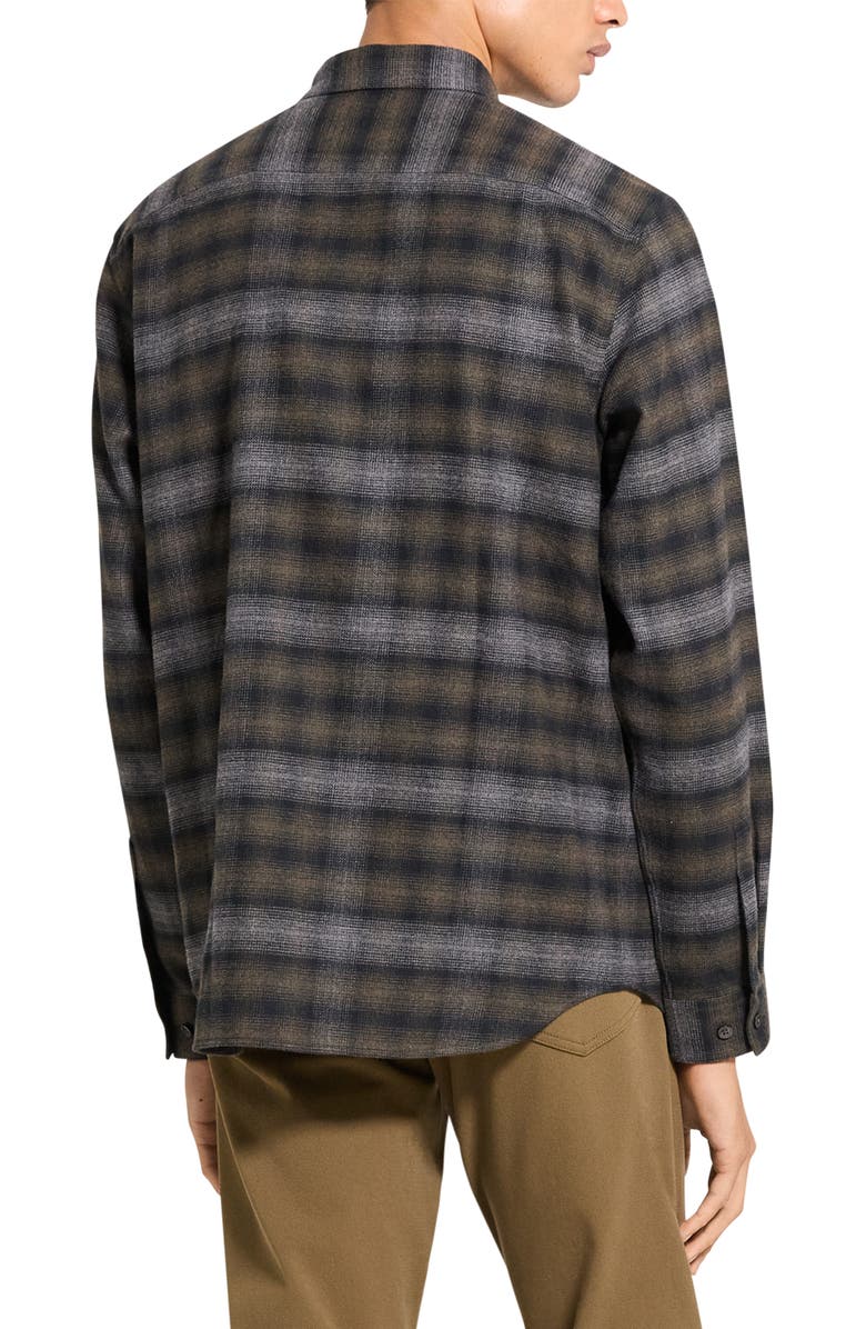 Theory Irving Plaid Cotton Flannel Button-Up Shirt, Alternate, color, Duffle Melange-Qi9
