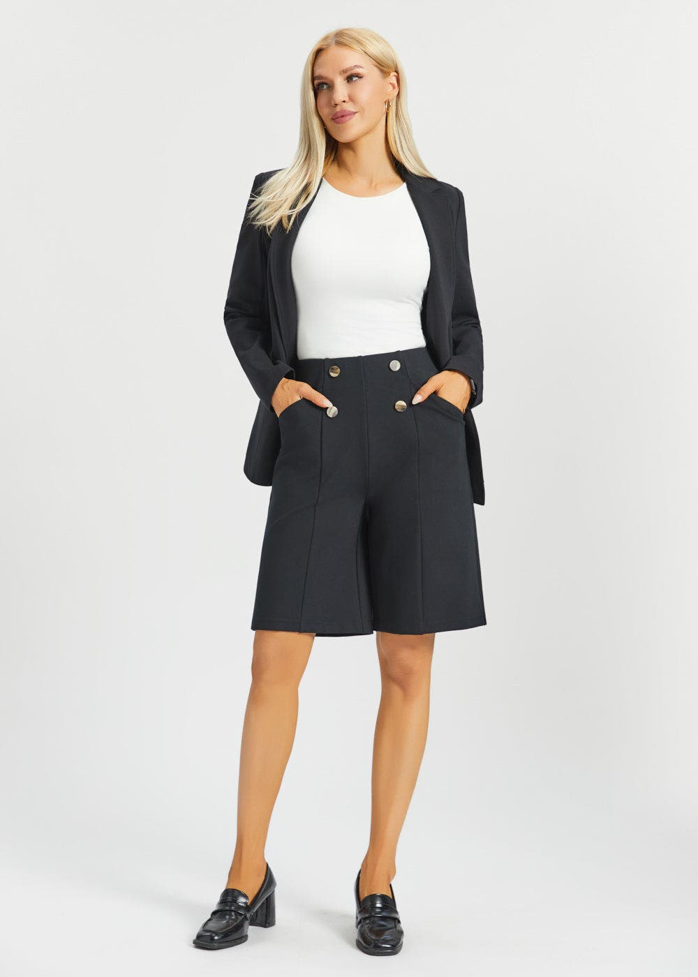 Atlantic Wide Leg Bermuda Shorts Stretch Ponte - image 2