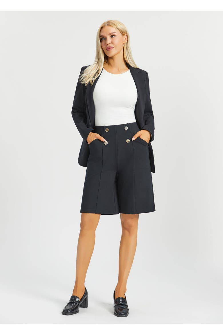 Atlantic Wide Leg Bermuda Shorts Stretch Ponte, Alternate, color, Black