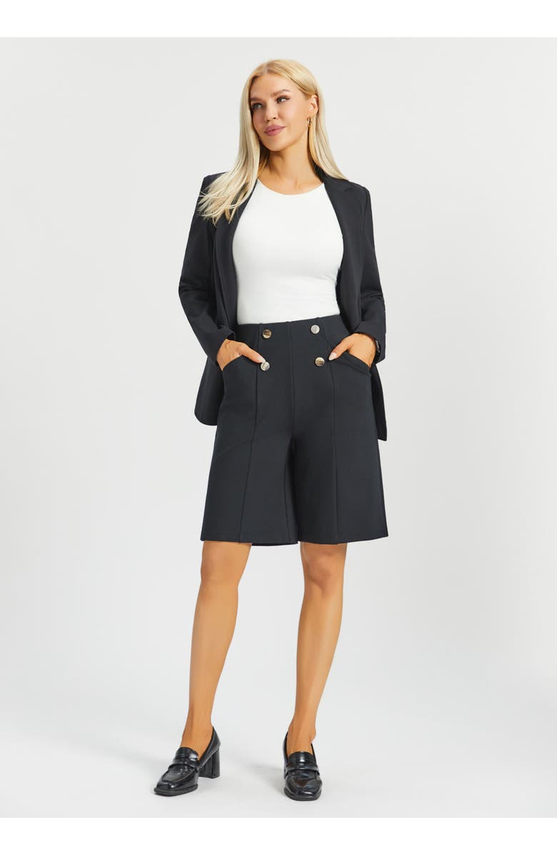 Betabrand Atlantic Wide Leg Bermuda Shorts Stretch Ponte, Alternate, color, Black