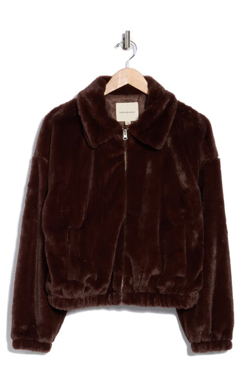 Thread & Supply Faux Fur Zip Bomber Jacket In Brown