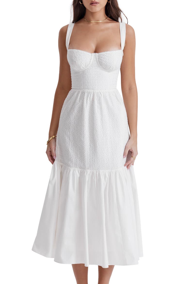 Elia Floral Stretch Cotton Blend Corset Sundress, Alternate, color, IVORY