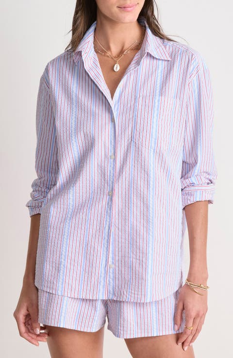 Harbor Stripe Seersucker Button-Up Shirt