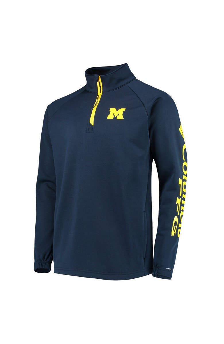Columbia Men's Columbia Navy Michigan Wolverines Terminal Tackle Fleece Raglan Omni-Shade Quarter-Zip Jacket, Alternate, color, 