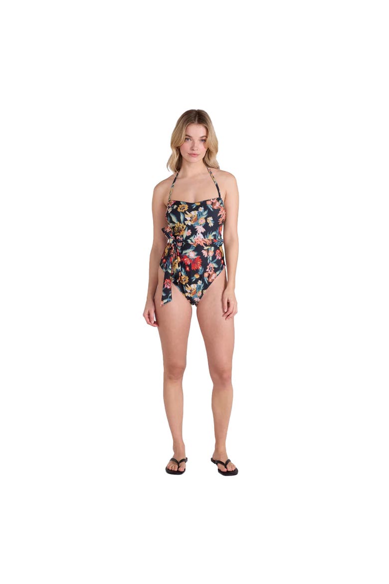 Belted Bandeau One Piece Bathing Suit, Alternate, color, Green