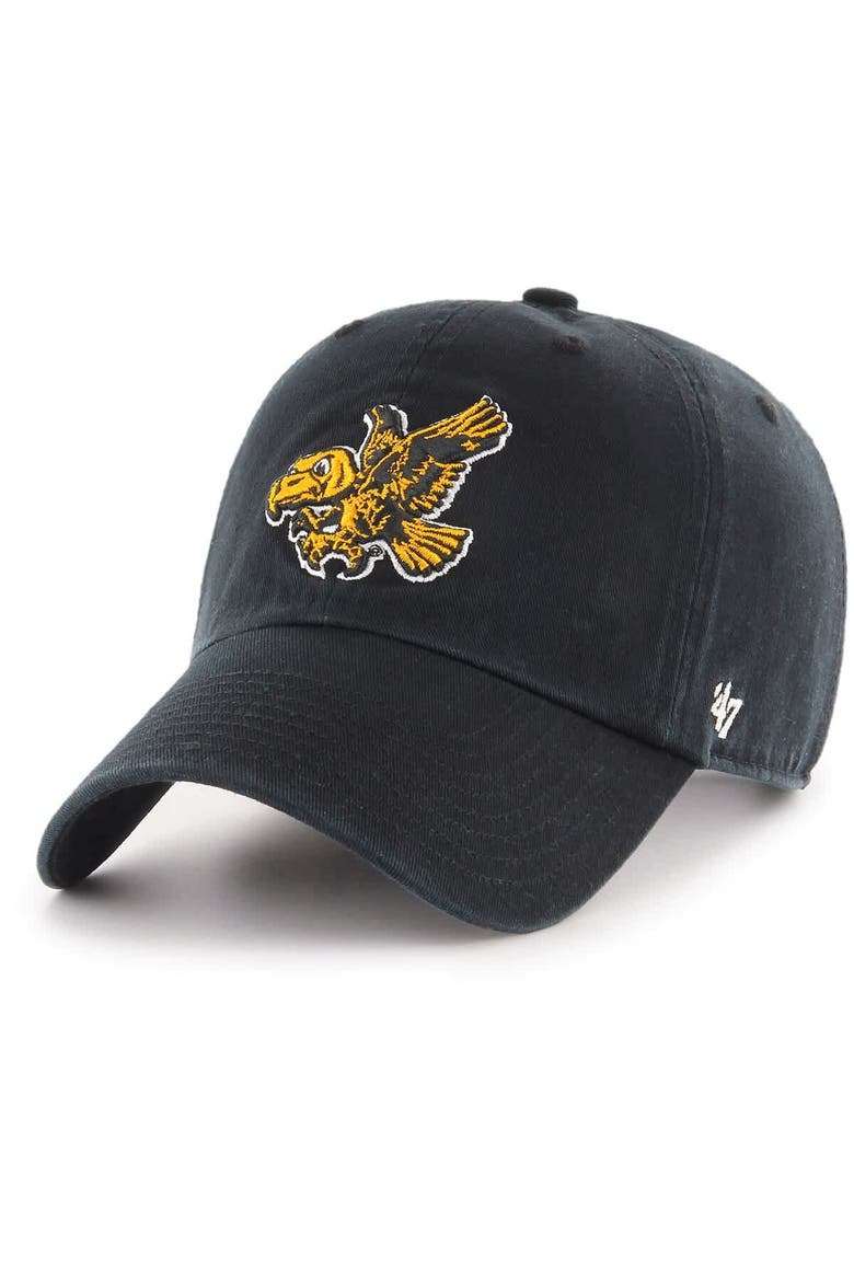Men's '47 Black Iowa Hawkeyes Vault Clean Up Adjustable Hat, Main, color, Black
