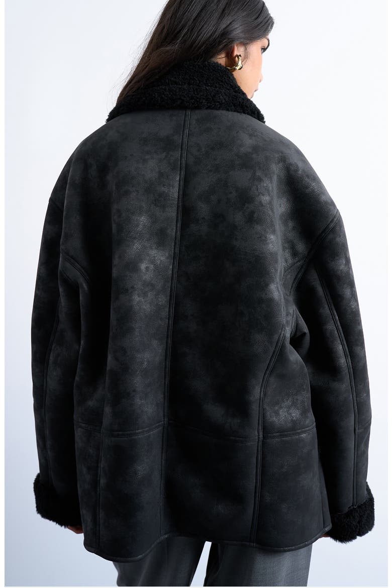 Oversize Faux Leather Coat, Alternate, color, BLACK