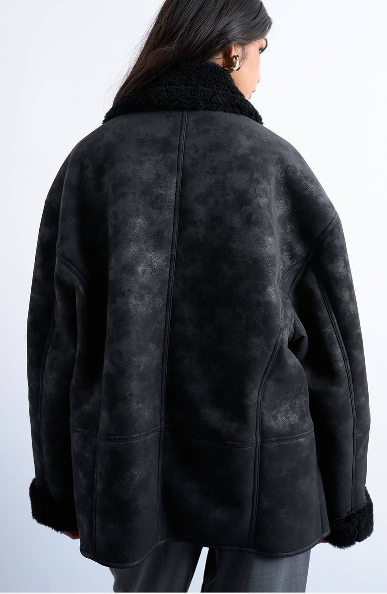 Topshop Oversize Faux Leather Coat, Alternate, color, Black