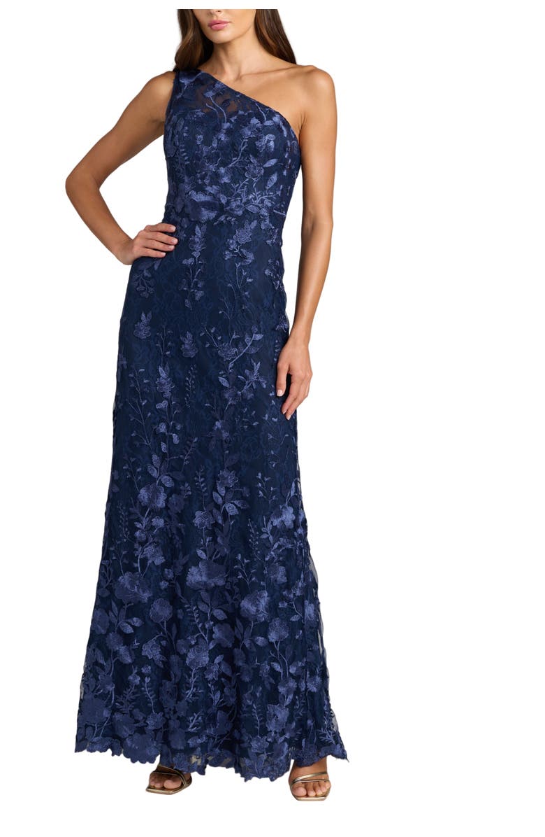 Mac Duggal One Shoulder Lace Embroidered Gown, Main, color, Midnight Multi