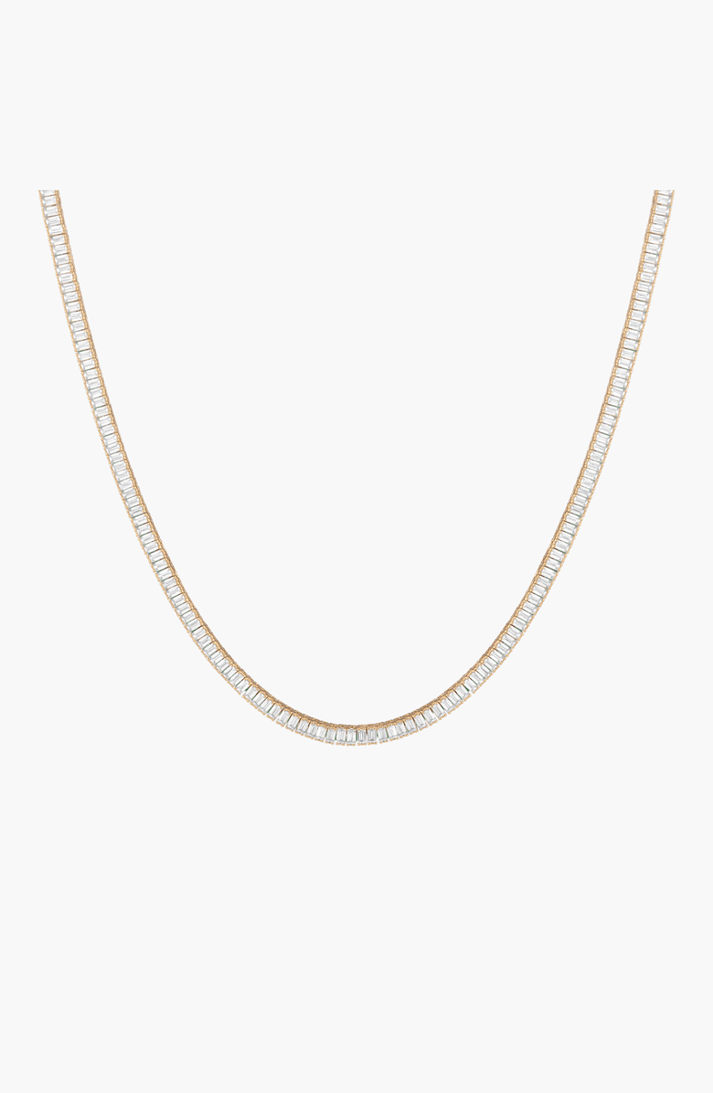 Aurate New York Lab Grown White Sapphire Baguette Tennis Necklace, Main, color, Yellow Vermeil, 13Ct