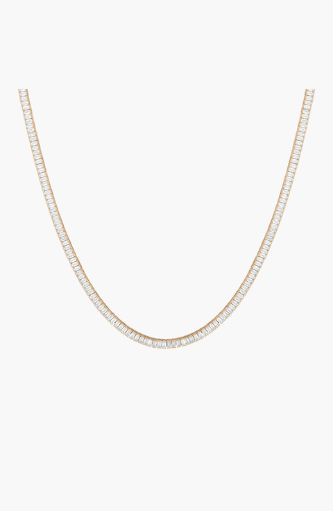 Lab Grown White Sapphire Baguette Tennis Necklace