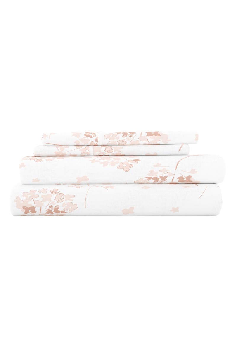 Premium Flower Bunch 4-Piece Flannel Bed Sheet Set, Main, color, PINK