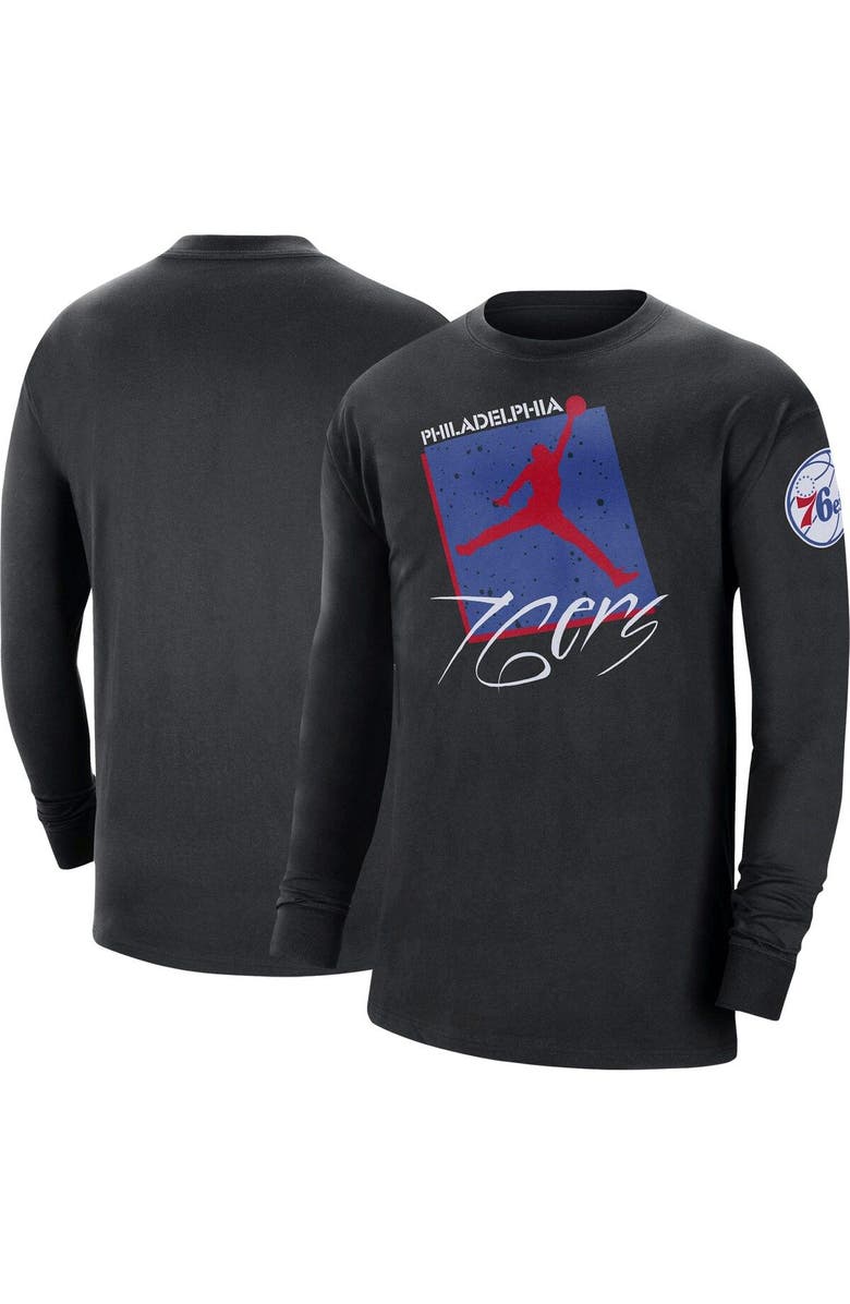 Jordan Brand Men's Jordan Brand Black Philadelphia 76ers Courtside Max 90 Vintage Wash Statement Edition Long Sleeve T-Shirt, Main, color, Black