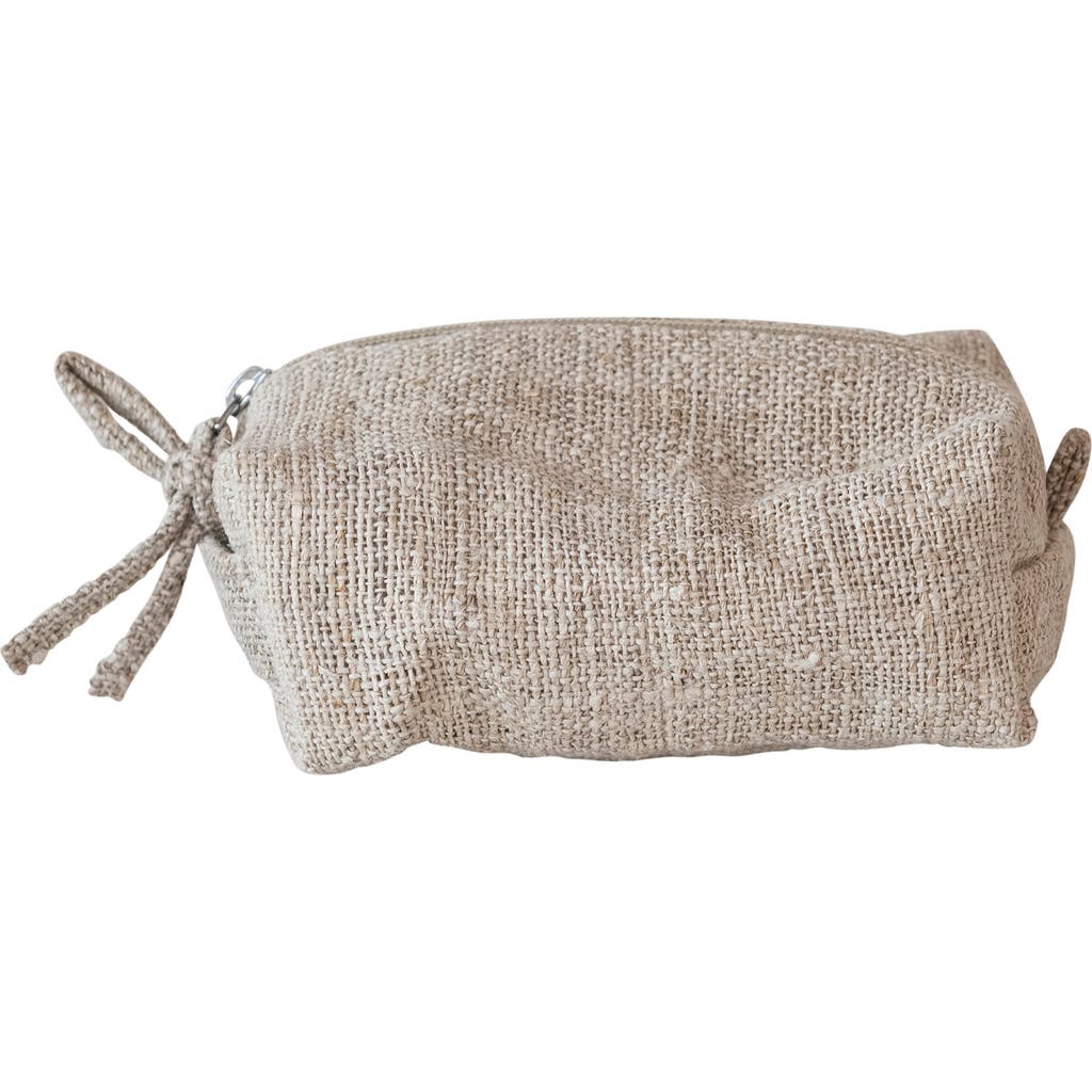 Storied Home Woven Hemp Fiber Zip Pouch With Handle And Cotton Lining, Natural In Brown