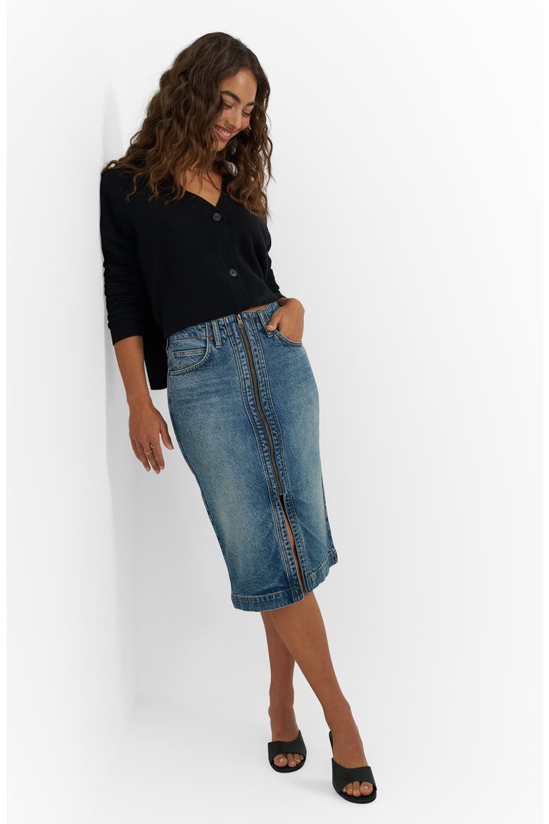 Zip Front Denim Skirt, Alternate, color, INDIGO CAST