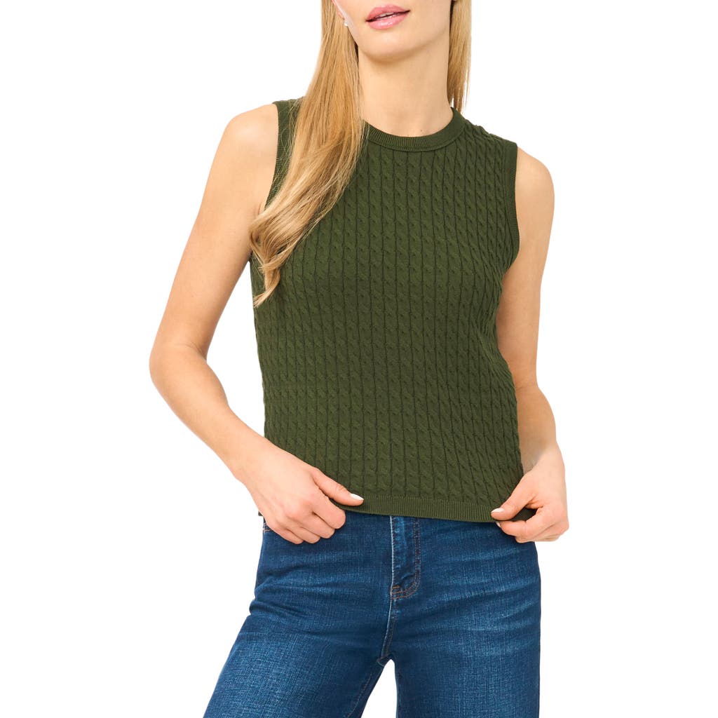 Halogen ® Cable Stitch Cotton Sweater Tank In Green