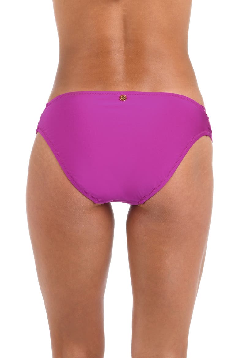 Solids Shirred Side Bikini Bottoms, Alternate, color, BRIGHT VIOLET