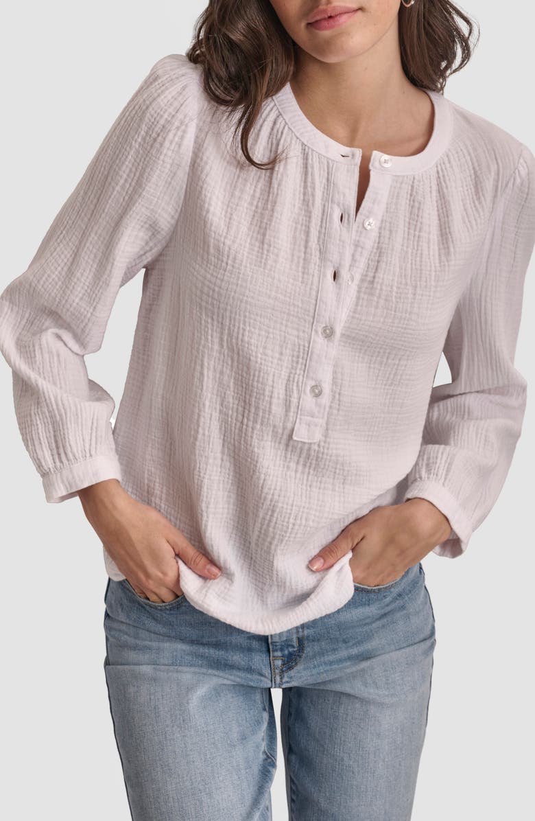 DKNY Jeans Gauze Henley Shirt, Alternate, color, White