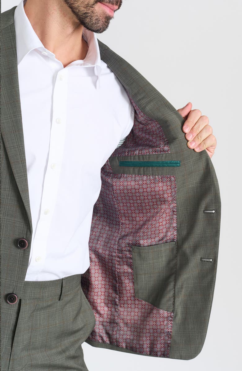 CRICKETEER Olive Windowpane Plaid Wool Blend Suit, Alternate, color, Olive