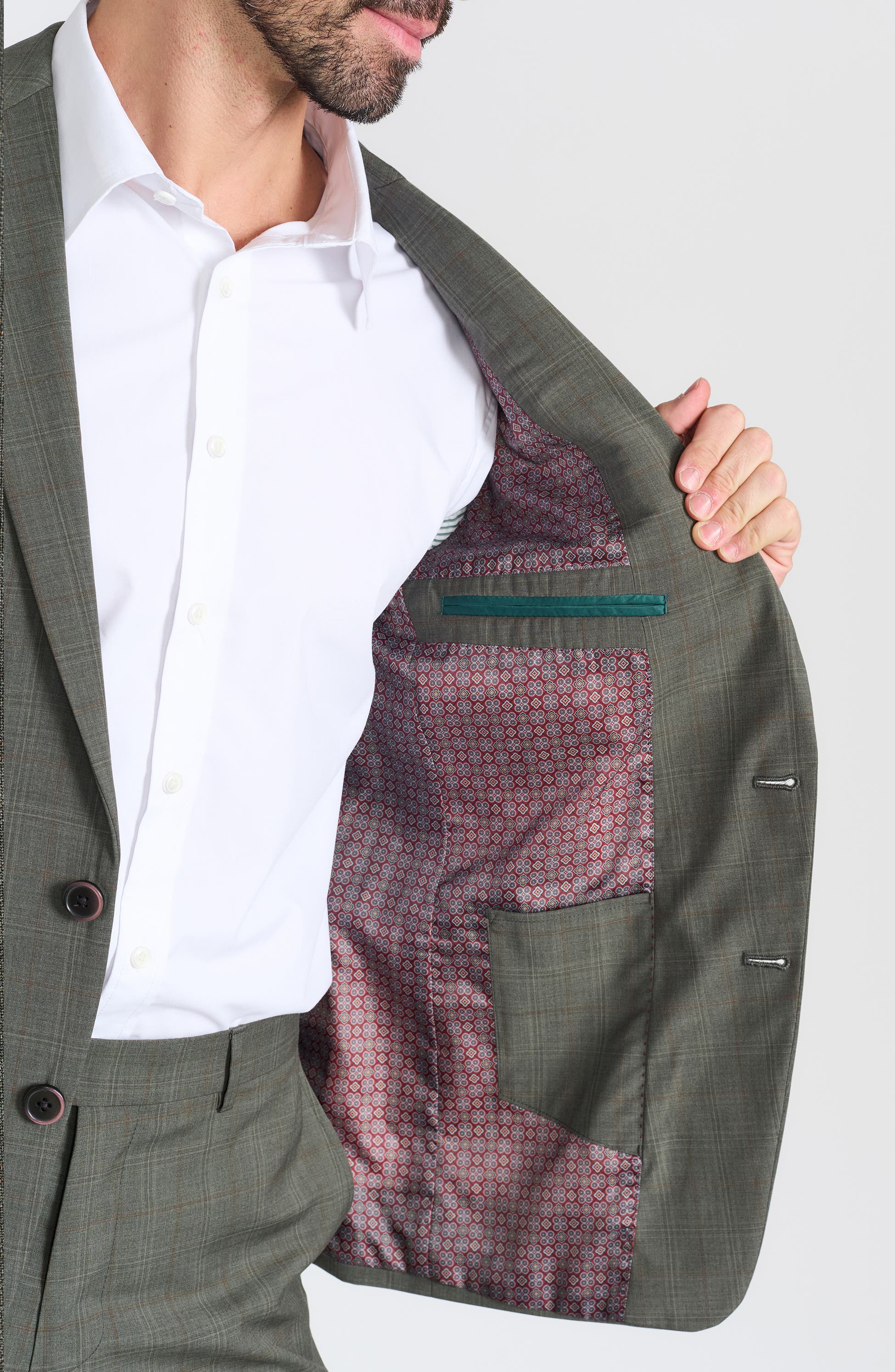 Olive Windowpane Plaid Wool Blend Suit