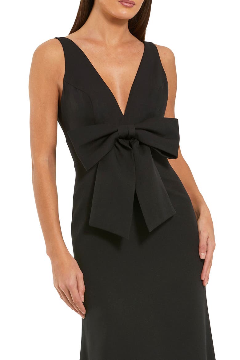 Women's Crepe Sleeveless V Neck Column Dress With Bow, Alternate, color, Black