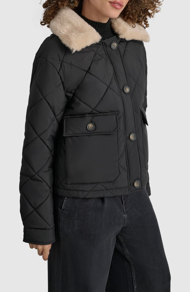 DKNY Crop Quilted Jacket with Faux Fur Trim, Alternate, color, 